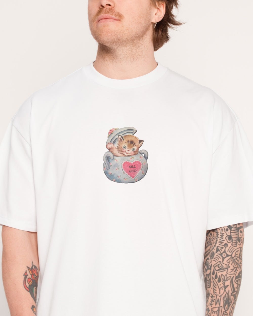 Kill God Oversized Graphic Tee Dogecore Collab Unisex 90s Boxy Fit 100% Cotton