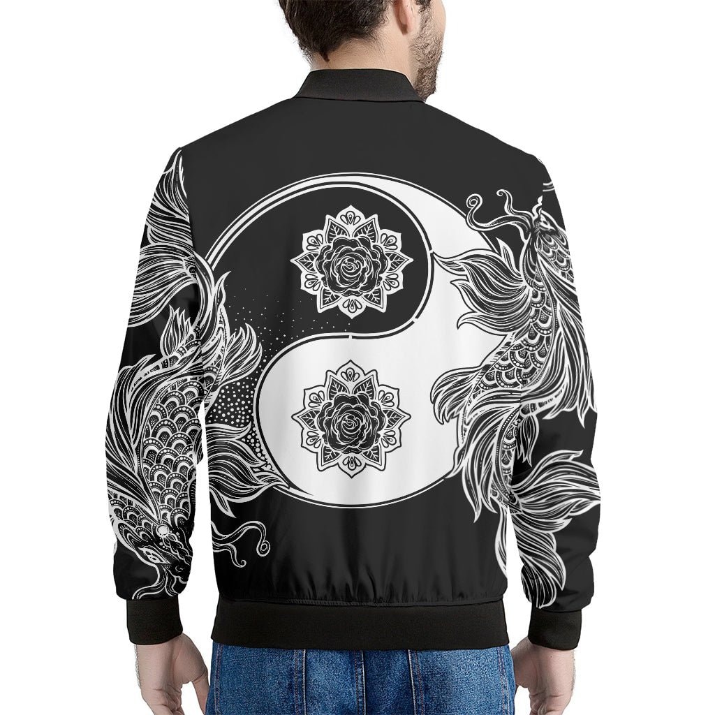 Yin And Yang Koi Carp Fish Print Men's Bomber Jacket