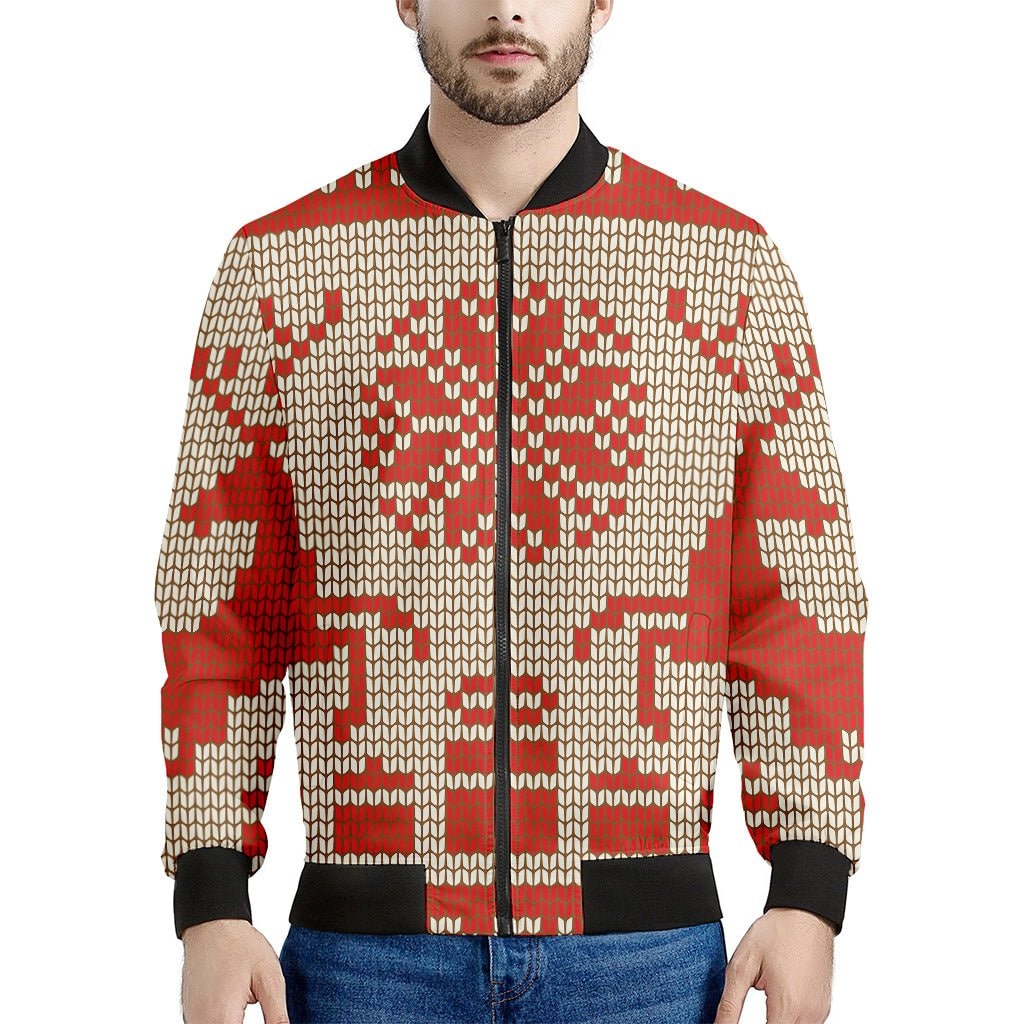 Xmas Deer Knitted Print Men's Bomber Jacket