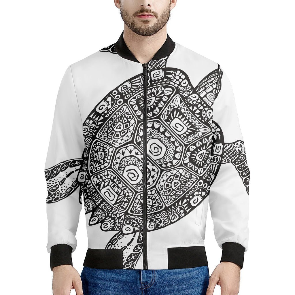 Zentangle Sea Turtle Print Men's Bomber Jacket