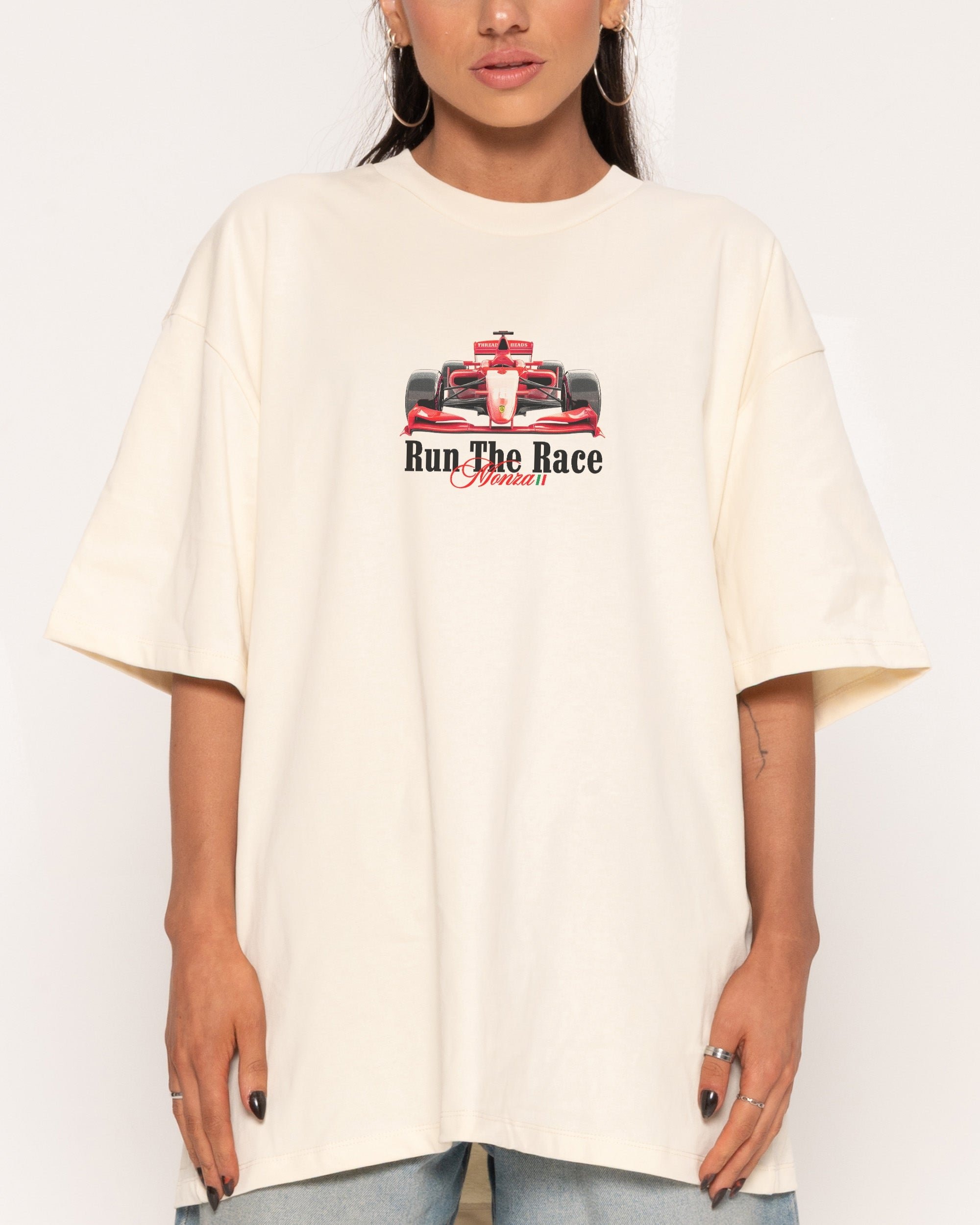 Run the Race Oversized Graphic Tee Threadheads 90s Boxy Fit 100% Combed Cotton Unisex