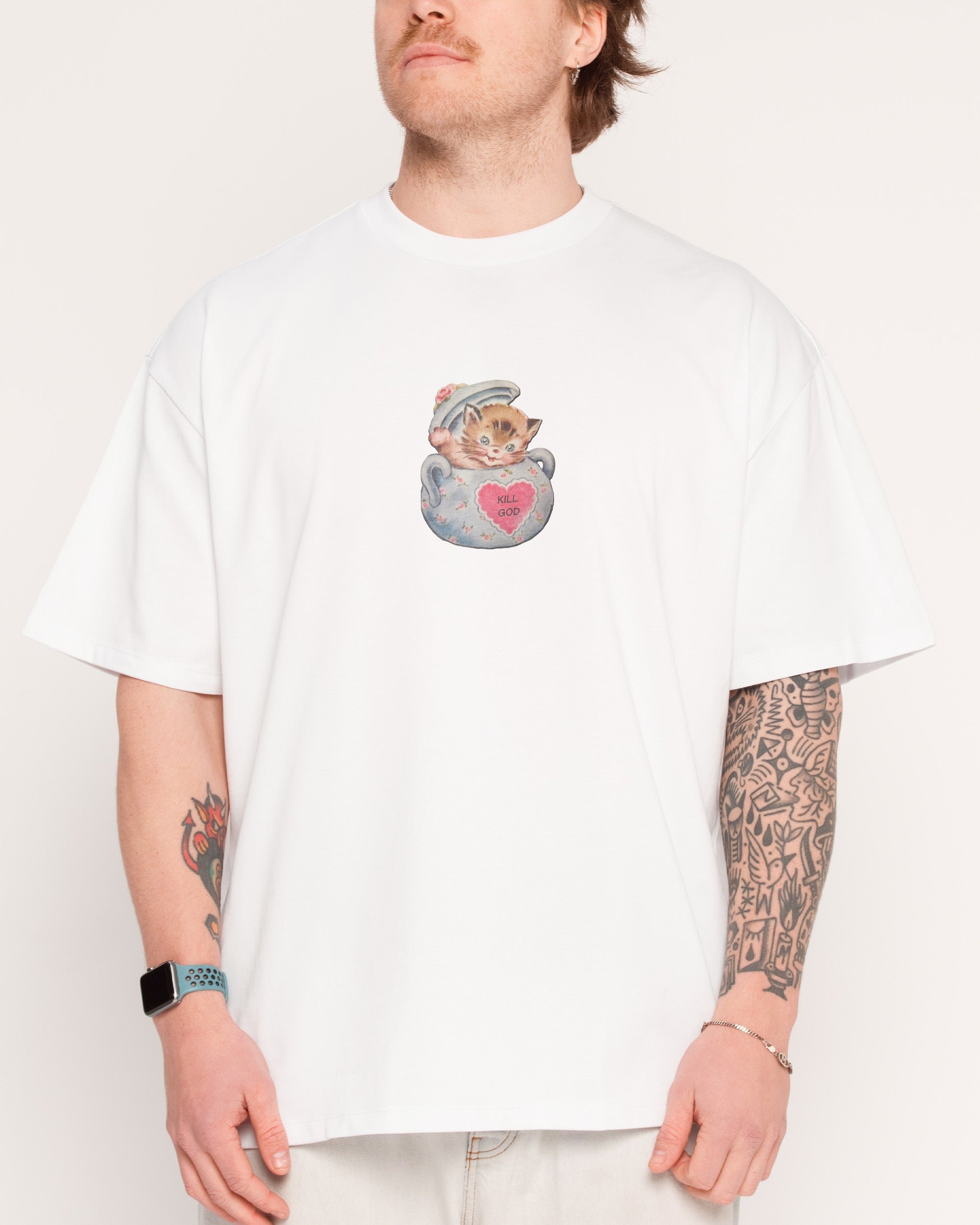 Kill God Oversized Graphic Tee Dogecore Collab Unisex 90s Boxy Fit 100% Cotton
