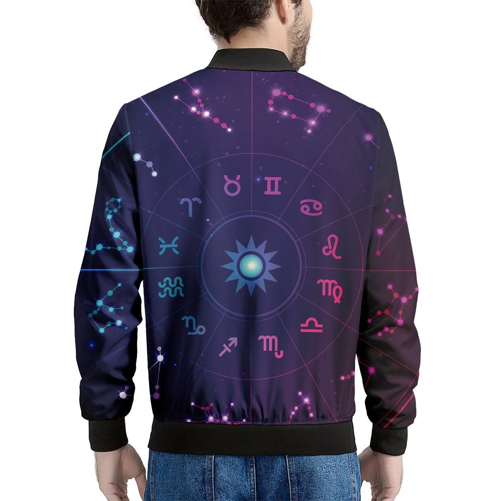 Zodiac Symbols Wheel Print Men's Bomber Jacket