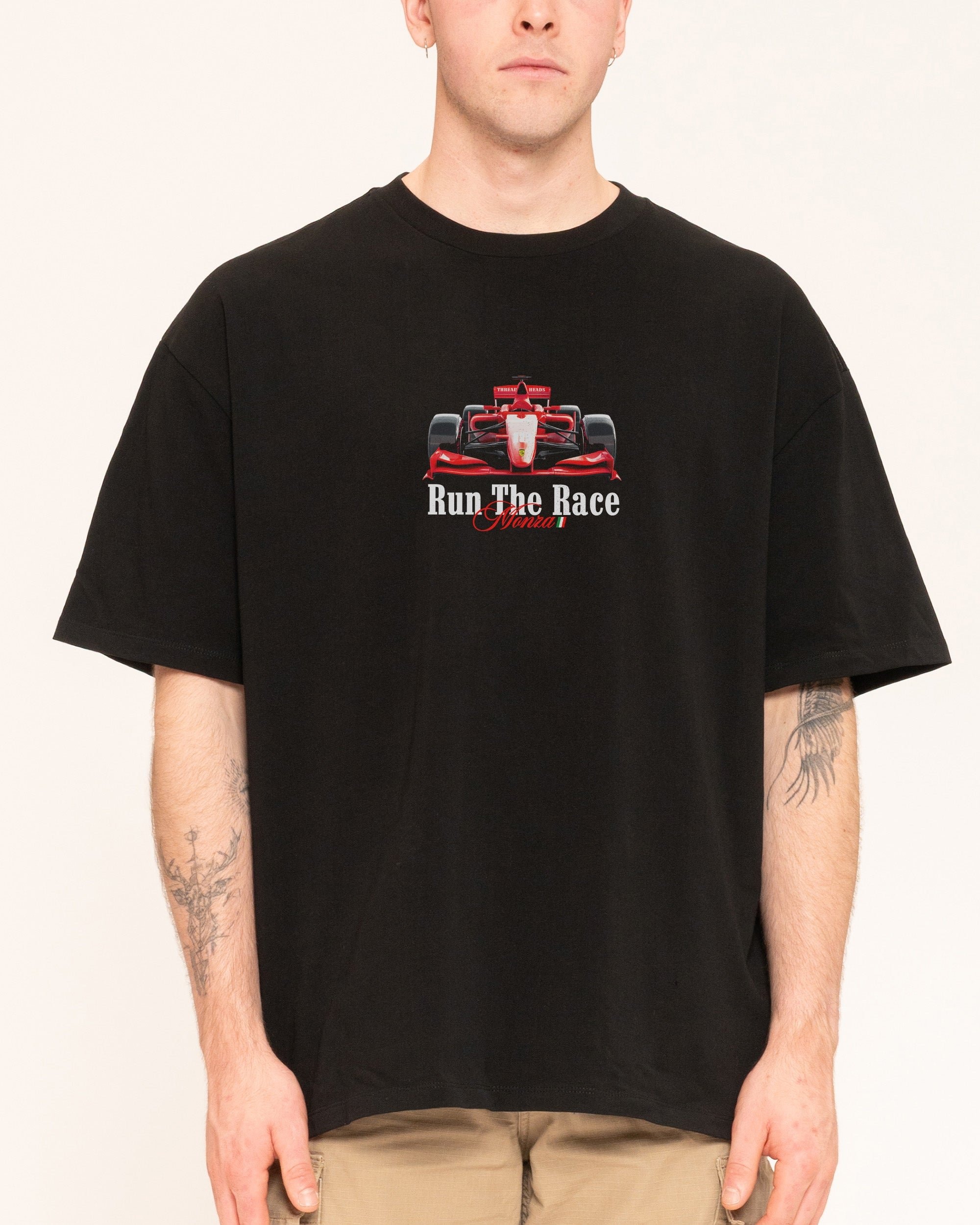 Run the Race Oversized Graphic Tee Threadheads 90s Boxy Fit 100% Combed Cotton Unisex